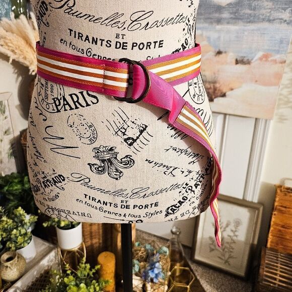 J. Crew Preppy Grosgrain Ribbon Silver D. Ring Belt. - Picture 11 of 15